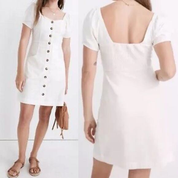 Madewell Linen-Cotton Puff-Sleeve Mini Dress Cream size 10 - Picture 1 of 6